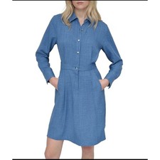 DKNY Blue Button Up Collared Dress Size 6 Long Sleeve Work Minimalist $129 NWT