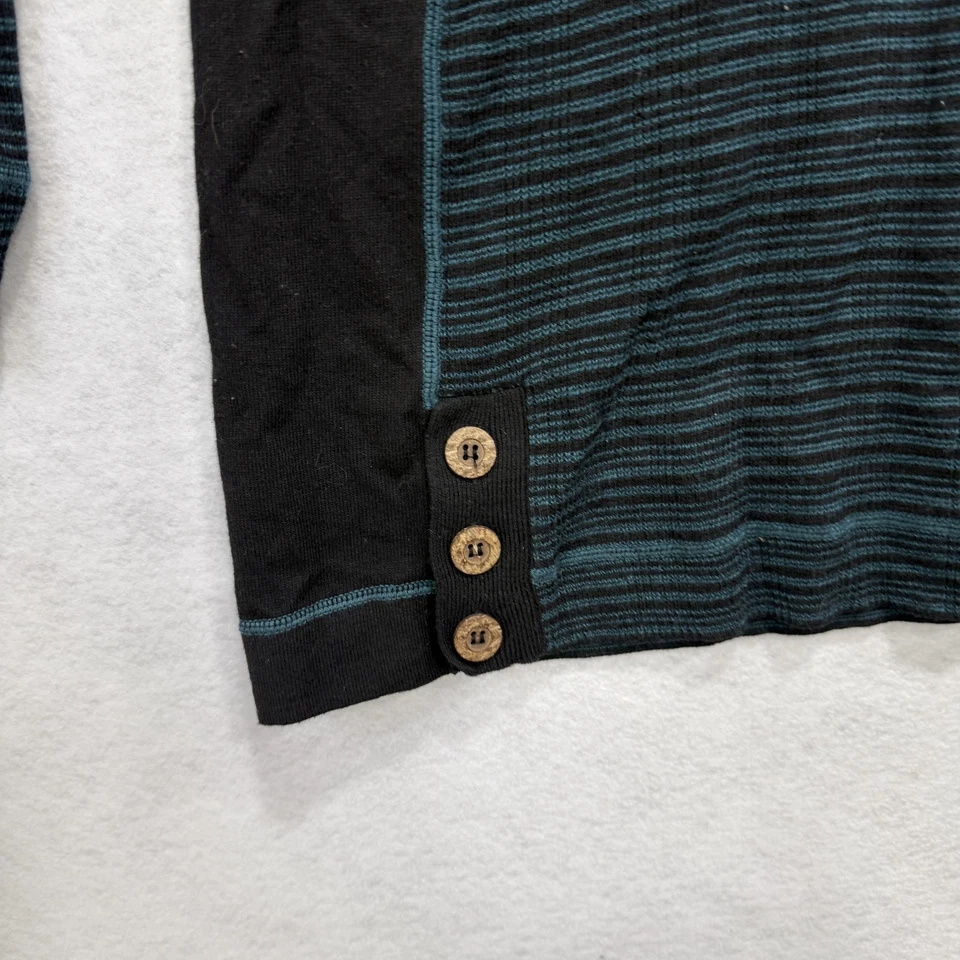 PrAna Sweater Womens Large Black Teal Striped Cowl Neck Pullover Tunic Buttons - Изображение 2 из 4