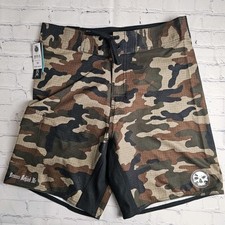 NEW Burnside Board Shorts Mens Size 32 Green Camoflage Performance Swim