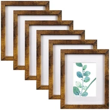 8x10 Picture Frame Brown Set of 6, Display Pictures 5x7 With mat or 8x10 With...