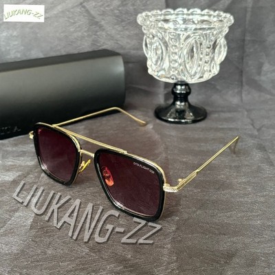 DITA FLIGHT 006 Square Aviator Sunglasses Black Gold Frame Solid Burgundy Lens