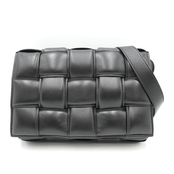 Bottega Veneta Padded Cassette Shoulder Bag Black Leather Gold Tone