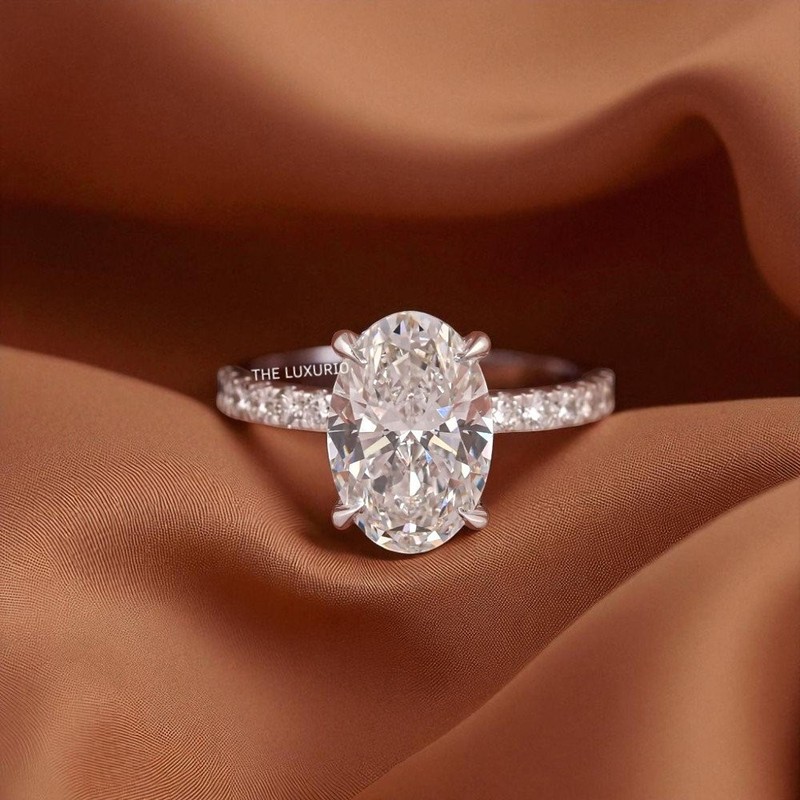 Diamond Ring Engagement Lab Grown Oval Cut IGI 950 Platinum E F VVS 3.60 Carat
