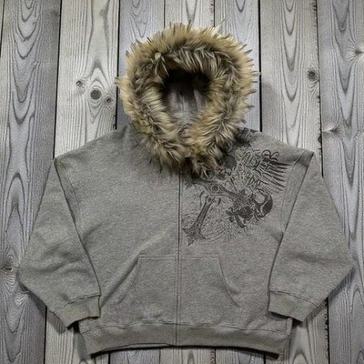 Y2K Women Aesthetic Harajuku Faux Fur Collar Hoodie Zip Up Winter
