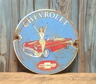 Vintage Chevrolet Pinup Girl Porcelain Metal Sign 1957 Chevy Convertible