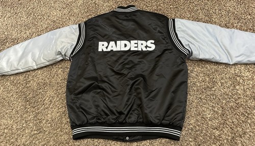 Oakland Los Angeles Las Vegas Raiders Silver Black Football Jacket Size XXL - Picture 7 of 8