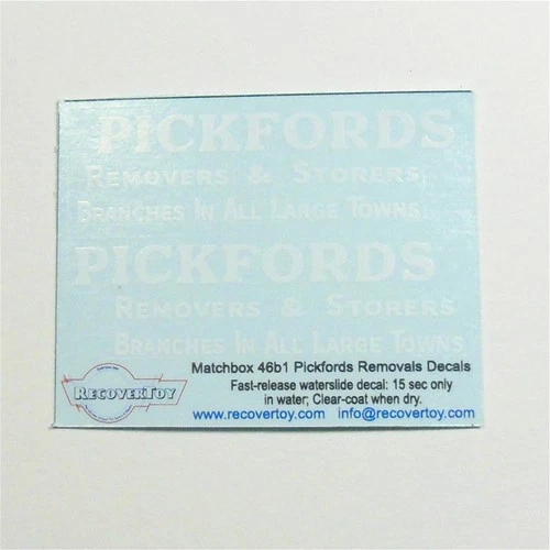 Matchbox Lesney 46b1 Pickfords Removals 3-line Text Guy Van Pre-cut Decal Set