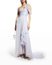 Marchesa Lilac One-Shoulder Silk Chiffon Ruff...