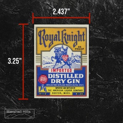 Royal Knight, Distilled Dry Gin - Liquor Bottle Label (AL-31)