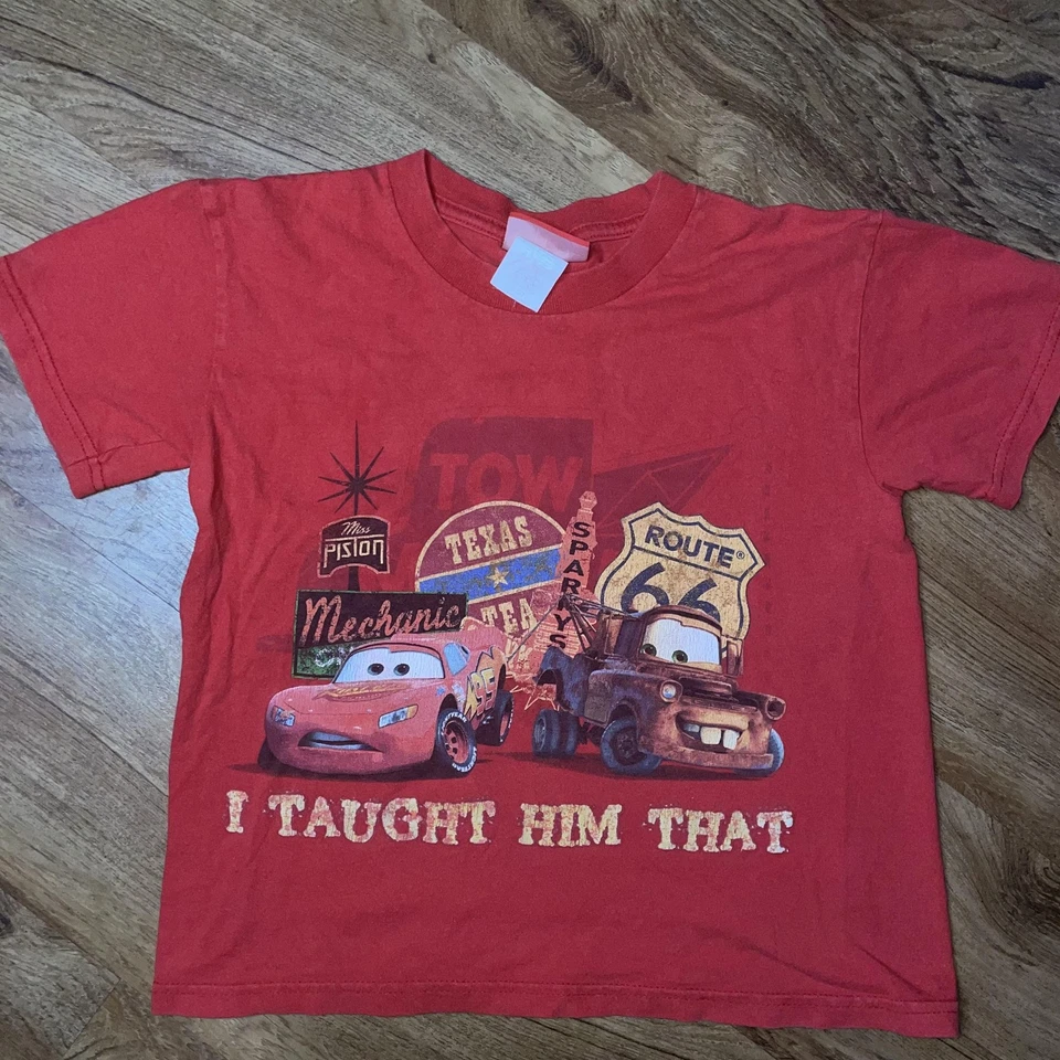 Vtg Disney Pixar Cars Shirt Boys Small 6/7 Red Lightning McQueen Mater movie Tee - Image 4 of 4