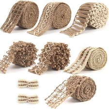 VGOODALL 7 Rollen Juteband mit Spitze, Vintage Spitzenband Set f&uuml;r Hochzeit