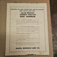 David Bradley Garden Tractor Disc Harrow Set Up & Instructions Manual 917-57536