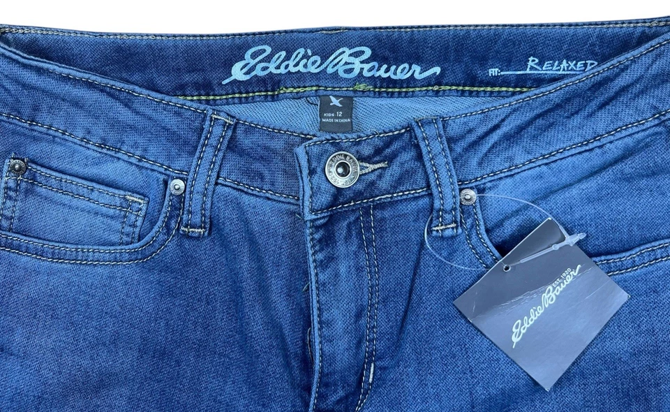 Pantalones de mezclilla elásticos azules calce relajado Eddie Bauer Kids 12 nuevos con etiquetas Foto 2 de 3