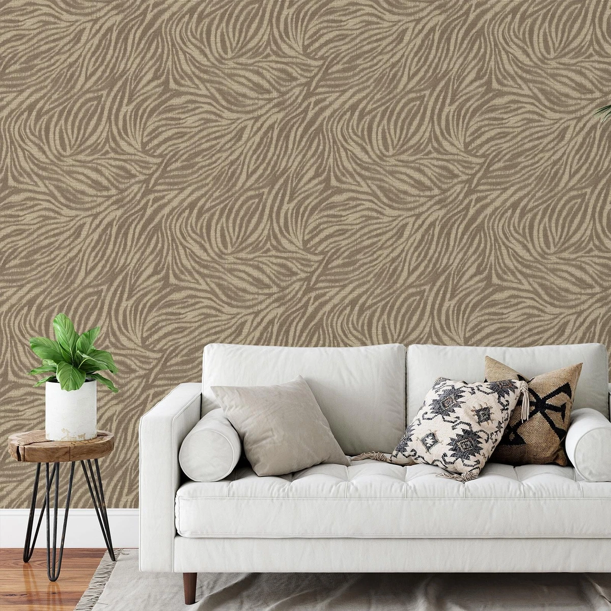 Papel tapiz estampado animal tejido patrón texturizado Grandeco Ankara neutro A84103