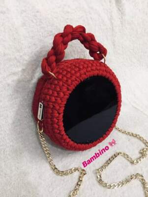  FASHION SHOULDER  HANDMADE CROCHET KNITTED PURSE RED CLEAR BAG HANDBAG NEW KNIT