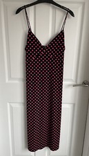 Ladies Black/Pink Spotted ZARA Sleeveless Strap Slip Dress - Size Small VGC