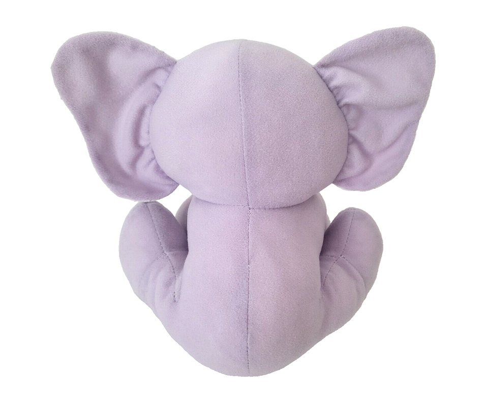 Purple Elephant Plush White Ears Feet Blue Polka Dot 9" Sitting Soft
