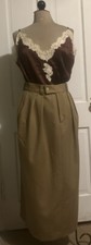 New Vintage Deadstock 50s Style Barry Bricken Midi skirt Tan Wool 2 Pockets M L