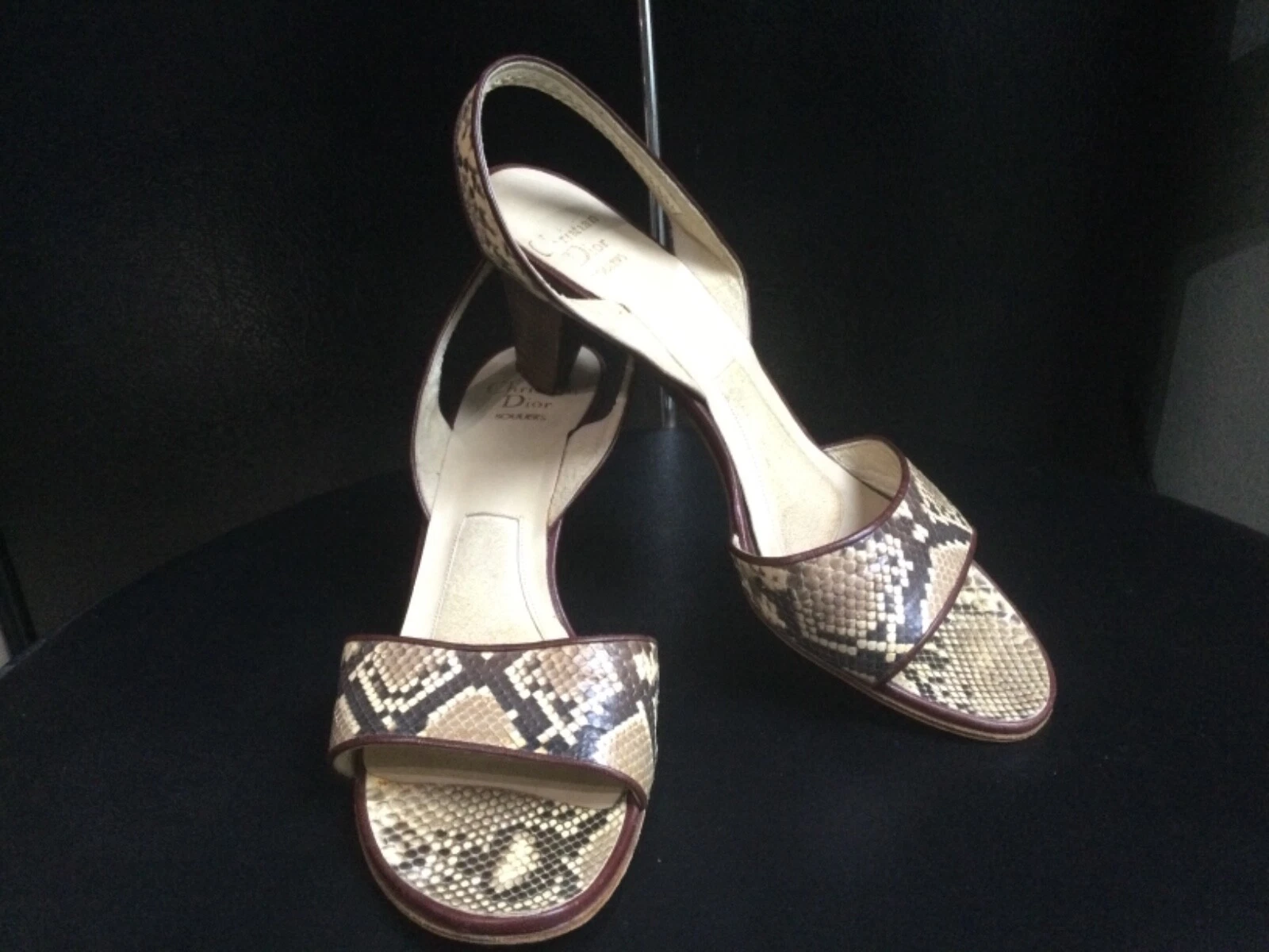 Sandales vintage en cuir peau de serpent CHRISTIAN DIOR SOULIERS chaussures taille 8