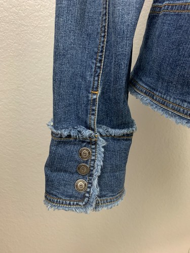 Chaqueta de mezclilla mediana para mujer Stetson talla M flecos azules personalizada cruz turquesa - Imagen 6 de 10