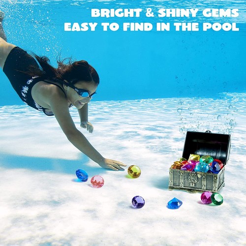 Syncfun Diving Gem Pool Toys 16 Big Colorful Diamond with Pirate Treasure Chest - Picture 3 of 8