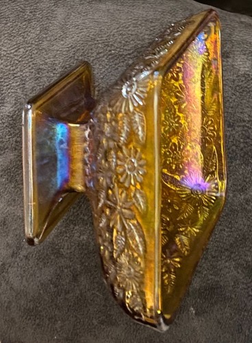 Vintage Indiana Iridescent Glass Pedestal Diamond Shaped Candy Dish / Bowl - Picture 4 of 5
