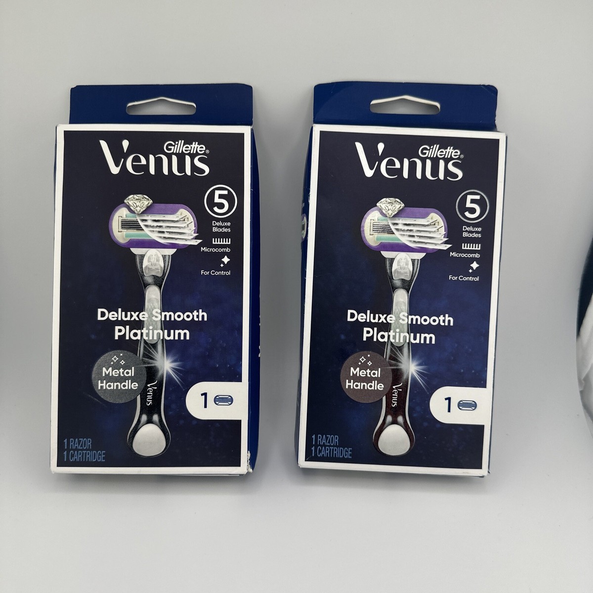 2x Gillette Venus Deluxe Smooth Platinum, Metal Handle + 1