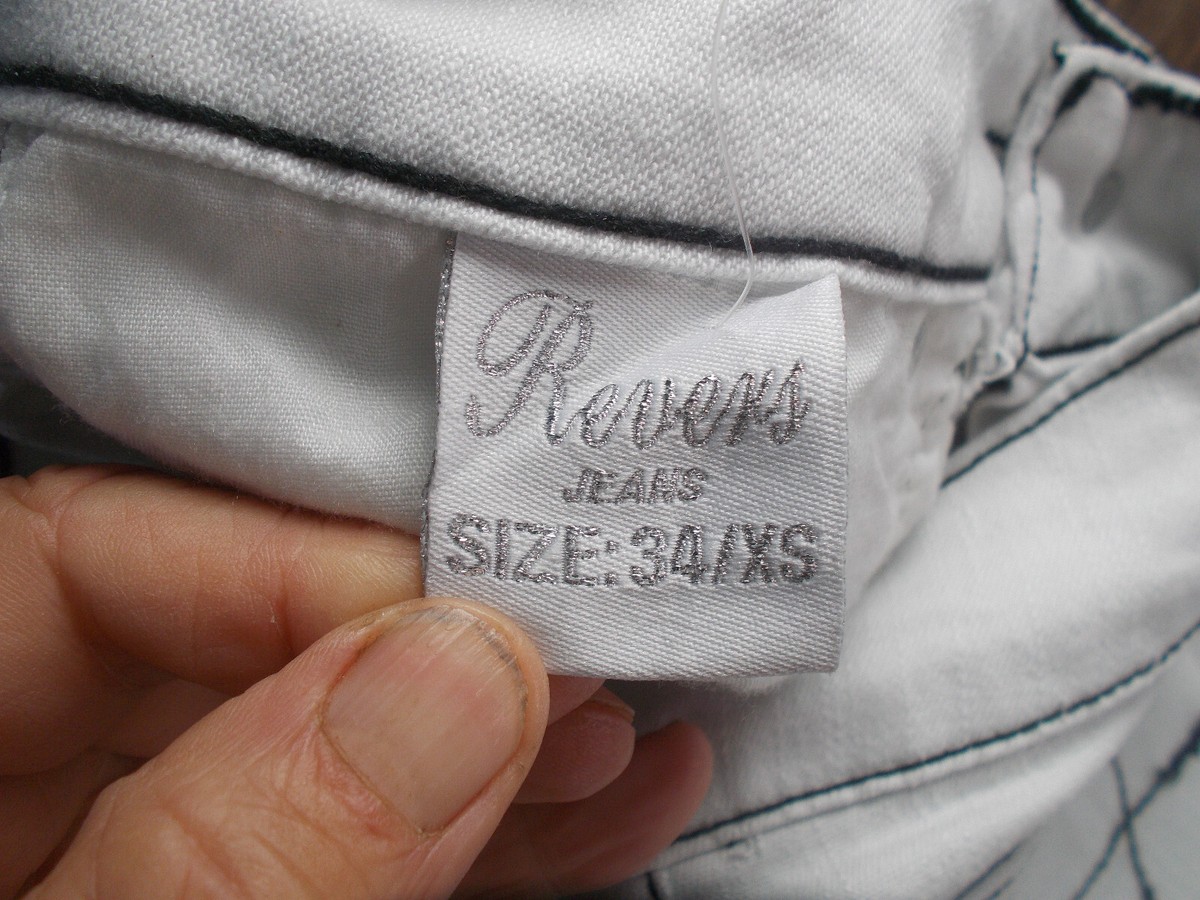 Jean Blanc Femme REVERS - Surpiqûres Noires, Taille Basse Slim Taille W24 - Occasion Très Bon État