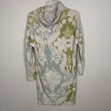 Anthropologie Sweater Dress Botanical Cowl Neck Floral Blue Green XS