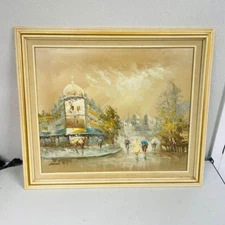 Framed Hand Painted European Town Street Paris France? Art Moktan? Impressionist