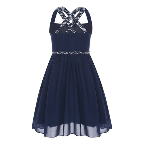 Kids Girls Flower Dress Crossed Spaghetti Strap A-line Ruched Banquet Wedding - Picture 9 of 50