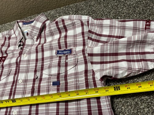 Columbia A&M Super Bonehead Shirt Mens Small Plaid Maroon Texas Vented - Imagen 5 de 12