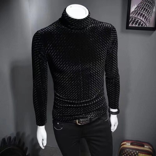 Mens Slim Velvet Turtle Neck Shirt Blouses Long sleeve Pullover Tops Business - Picture 4 of 9