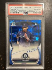 PSA 10 Tai Peete 2023 Bowman Sapphire 1st Chrome Draft Auto Blue /199 Gem