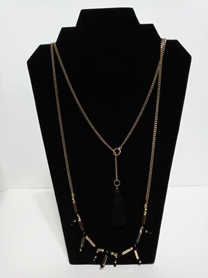 Express Gold Tone Multi Strand Tassel Statement Necklace Beaded 32'' Long