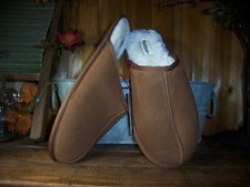 DEARFOAMS MENS SLIPPERS SHOES SIZE 7-8 CLASSIC SCUFF BROWN HOUSE SHOES FUR LINE