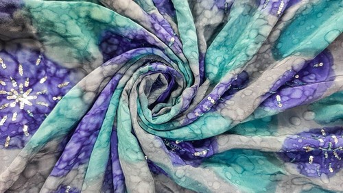 Tissu Sari Vintage Soie Bleu - 4.6 Mètres, 44" Large, Loisirs Créatifs