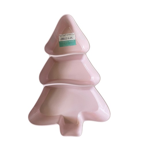 Jingles & Joy Pink Christmas Tree 3 Section Server Tray 20" Holiday Melamine New - Picture 9 of 10