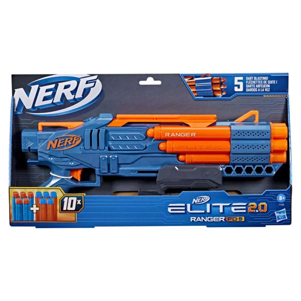 Nerf Elite 2.0 Ranger PD-5 Blaster, 5- Barrel Blasting, 10 Nerf Elite  Darts, Easy to Use, Dart Storage, Pump Action 