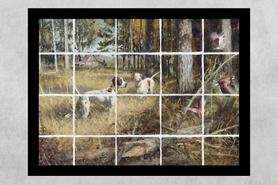 ready to hang ceramic tile mural backsplash Setter and Pointer quail hunting dog
