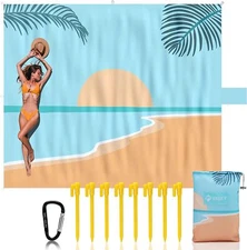 VILLEY 128"x108" Beach Blanket Waterproof Sandproof Extra Large for 6-8 Adult