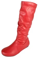 Forever Women Flat Heel Slouchy Mid-Calf Boots Side Zipper SELENA-24 Hot Red PU