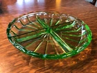 Vintage Depression Uranium Green Glass Vaseline? 4 Section Relish Dish Minty