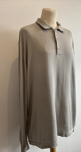 Mens Loro Piana Polo Top Size 56 2XL 100% Silk Long Sleeve Stone - Picture 4 of 7