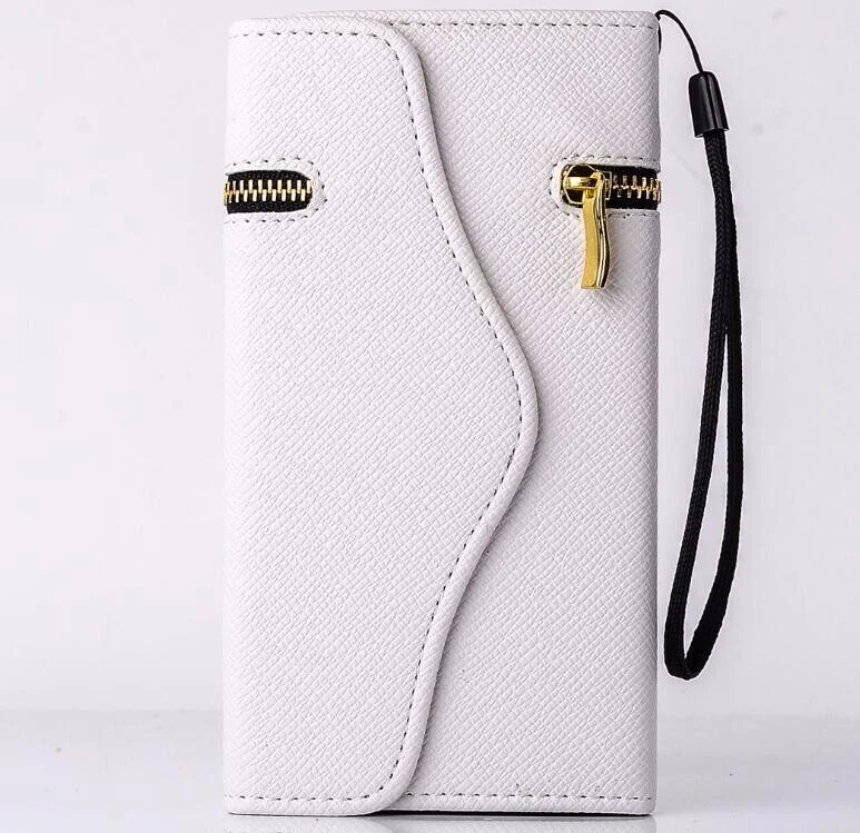 Funda tipo billetera de lujo de cuero para iPhone 4 4s con cremallera tarjetero cubierta BLANCA Foto 2 de 3