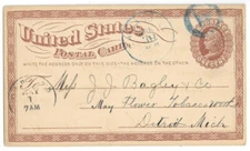 Chicago blue W-in-circle, postal card Apr 30 (c187x)