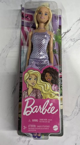 Mattel Barbie Doll Blonde Hair, Short Purple Sequin Dress HJR93 New Damaged Pkg - Picture 4 of 17