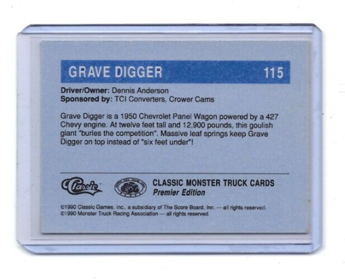 1990 Classic Monster Trucks Racing Trading Cards #115 GRAVE DIGGER Rookie RC - Picture 2 of 2