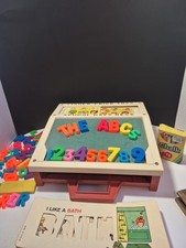 Vintage 1972 Fisher Price School Days Portable Play Desk W Letters Numbers Cards