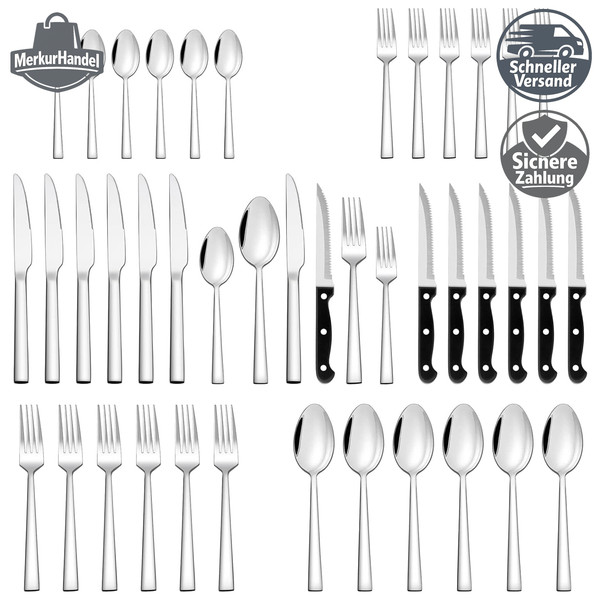 Edelstahl Besteck Set 36-Teilig Mit Steakmesser FüR 6 Personen Tischgedeck-image